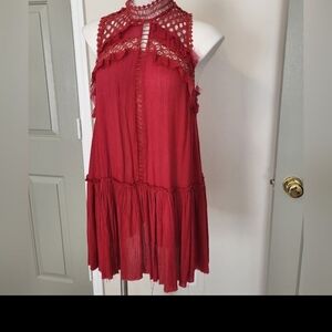 Free People Ma Jolie Ruffle Open Back Drop Waist Mini Dress/Tunic